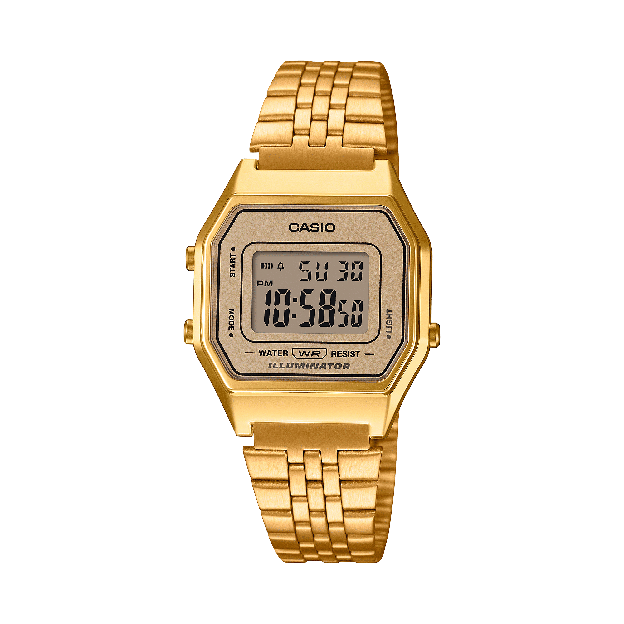 CASIO VINTAGE LA680WGA-9DF GOLD DIGITAL DIAL GOLD STAINLESS STEEL BAND D345