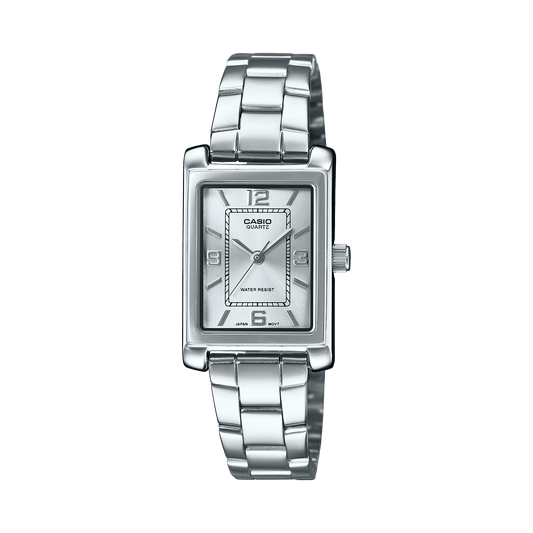 CASIO ENTICER LADIES LTP-1234DD-7ADF WHITE ANALOG DIAL SILVER STAINLESS STEEL BAND A2357