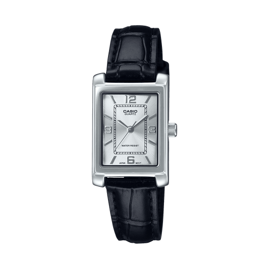 CASIO ENTICER LADIES LTP-1234LL-7ADF WHITE ANALOG DIAL BLACK LEATHER BAND A2359