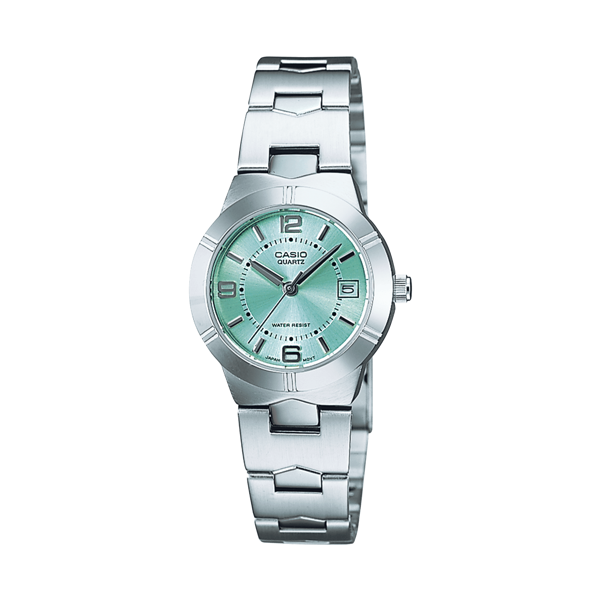 CASIO LTP-1241D-3ADF GREEN ANALOG DIAL SILVER STAINLESS STEEL BAND WOMEN'S WATCH A2274