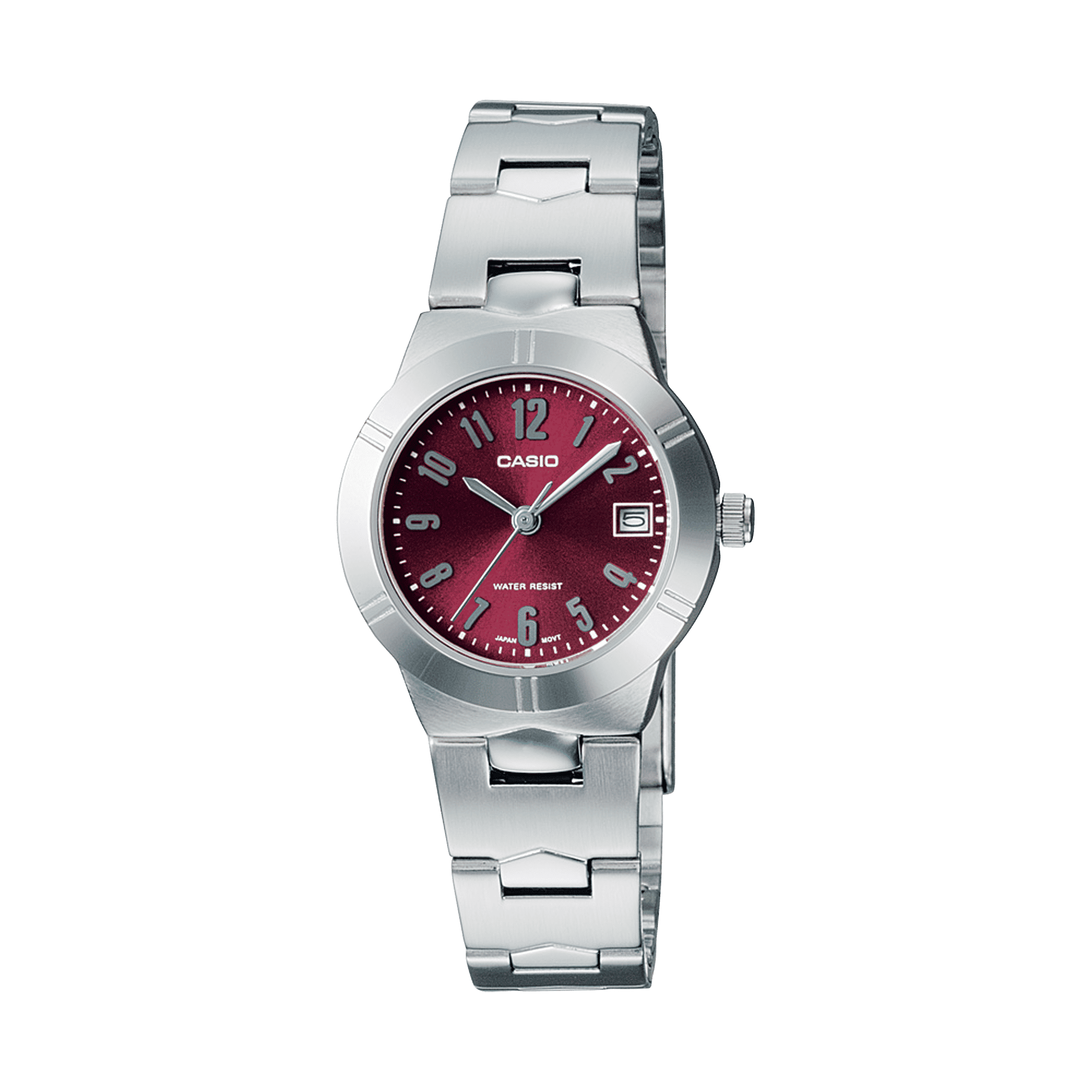 CASIO LTP-1241D-4A2DF RED ANALOG DIAL SILVER STAINLESS STEEL BAND WOMEN'S WATCH A2275
