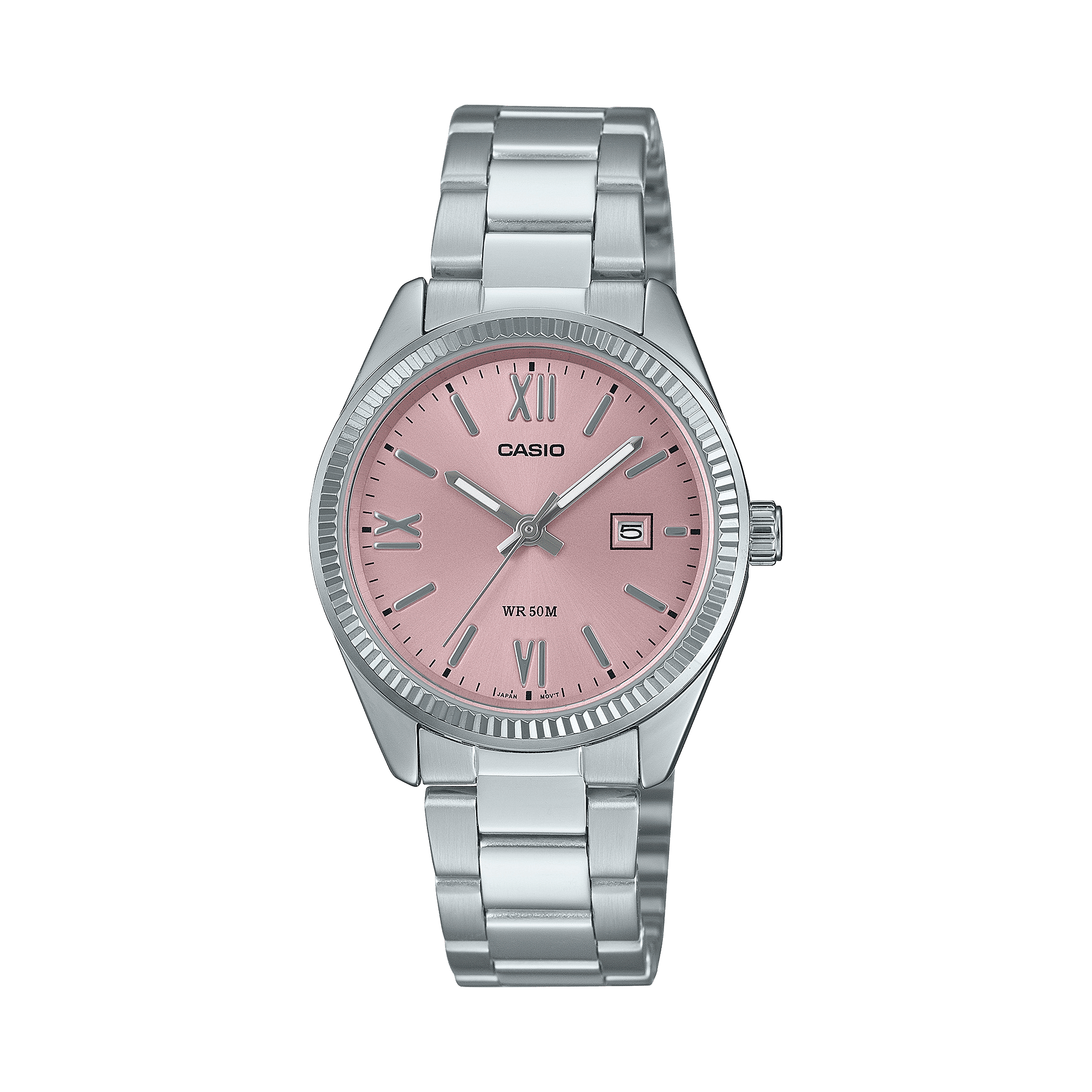 CASIO ENTICER LADIES LTP-1302DD-4A1VDF PINK ANALOG DIAL SILVER STAINLESS STEEL BAND A2360