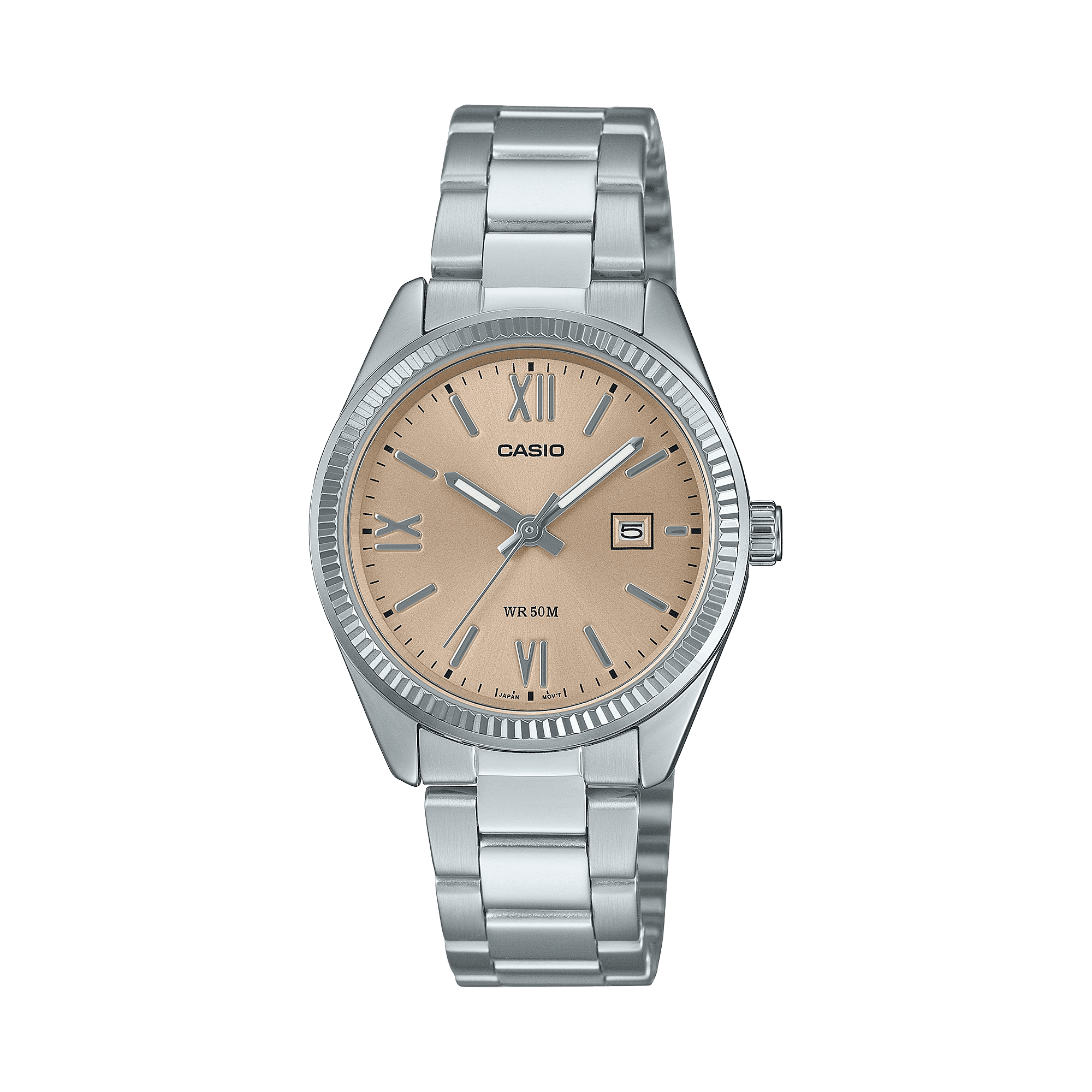 CASIO ENTICER LADIES LTP-1302DD-4A2VDF CREAM ANALOG DIAL SILVER STAINLESS STEEL BAND A2361