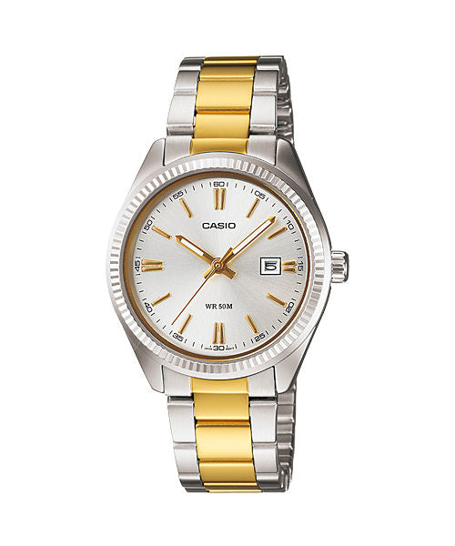 CASIO LTP-1302SG-7AVDF SILVER ANALOG DIAL DUAL TONED STAINLESS STEEL BAND WOMEN'S WATCH A478