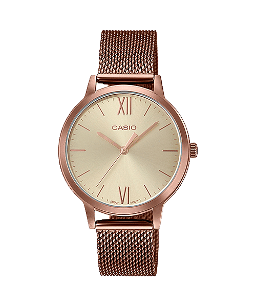 CASIO LTP-E157MR-9ADF ROSE GOLD IP ANALOG DIAL  STAINLESS STEEL MESH BAND WOMEN'S WATCH A1693