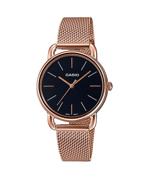CASIO LTP-E412MPG-1ADF BLACK ANALOG DIAL ROSE GOLD STAINLESS STEEL MESH BAND WOMEN'S WATCH A1794