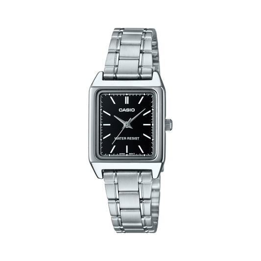 CASIO LTP-V007D-1EUDF BLACK ANALOG DIAL SILVER STAINLESS STEEL BAND WOMEN'S WATCH A2279