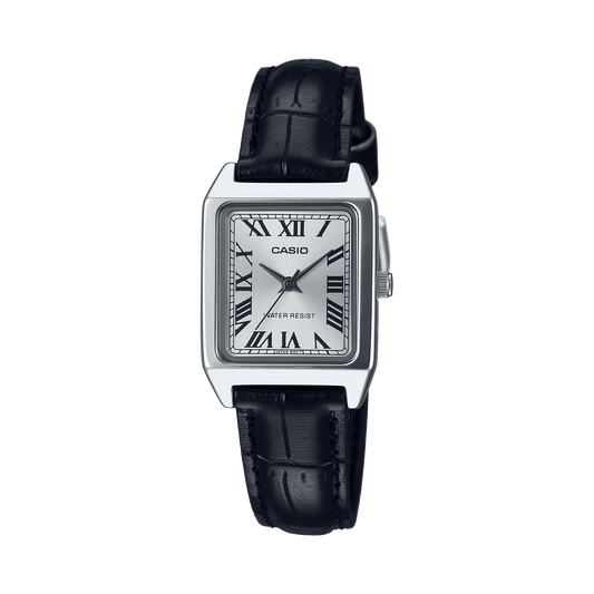 CASIO LTP-V007L-7B1UDF SILVER ANALOG DIAL BLACK LEATHER BAND WOMEN'S WATCH A2287