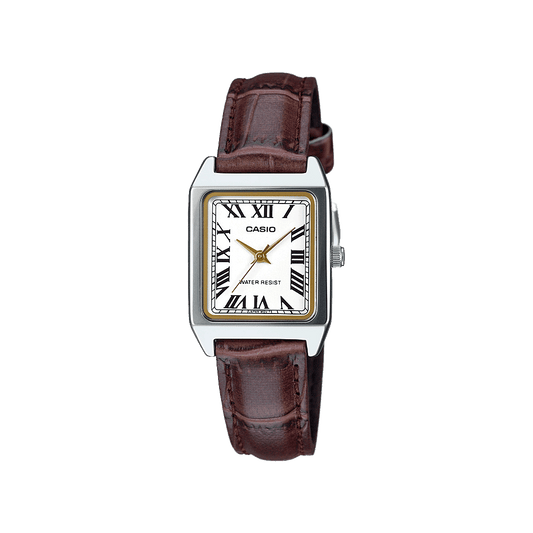 CASIO LTP-V007L-7B2UDF WHITE ANALOG DIAL BROWN LEATHER BAND WOMEN'S WATCH A2288