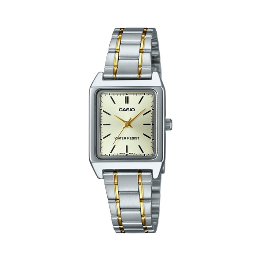 CASIO LTP-V007SG-9EUDF GOLD ANALOG DIAL DUAL TONED STAINLESS STEEL BAND WOMEN'S WATCH A2294