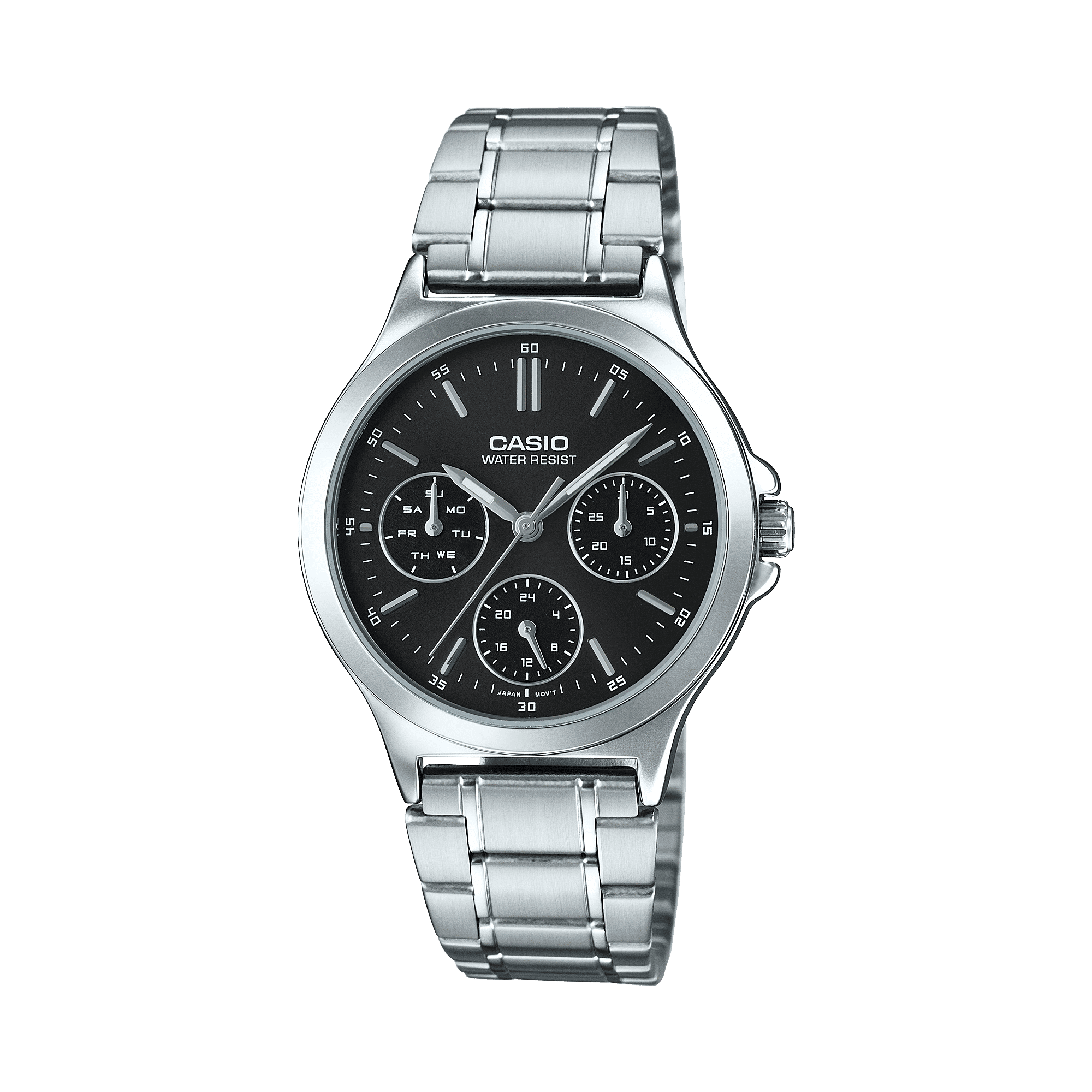 CASIO ENTICER LADIES LTP-V300D-1AUDF BLACK ANALOG DIAL SILVER STAINLESS STEEL  BAND A1146