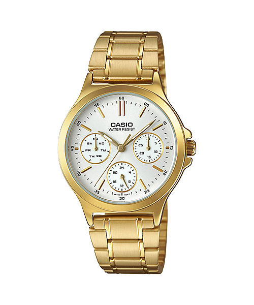 CASIO LTP-V300G-7AUDF GOLD IP WHITE ANALOG DIAL GOLD IP STAINLESS STEEL BAND WOMEN'S WATCH A1915