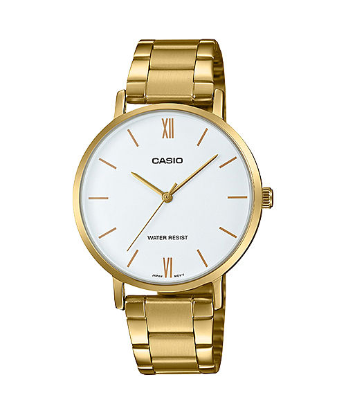 CASIO LTP-VT01G-7BUDF GOLD IP WHITE ANALOG DIAL GOLD IP STAINLESS STEEL BAND WOMEN'S WATCH A1784