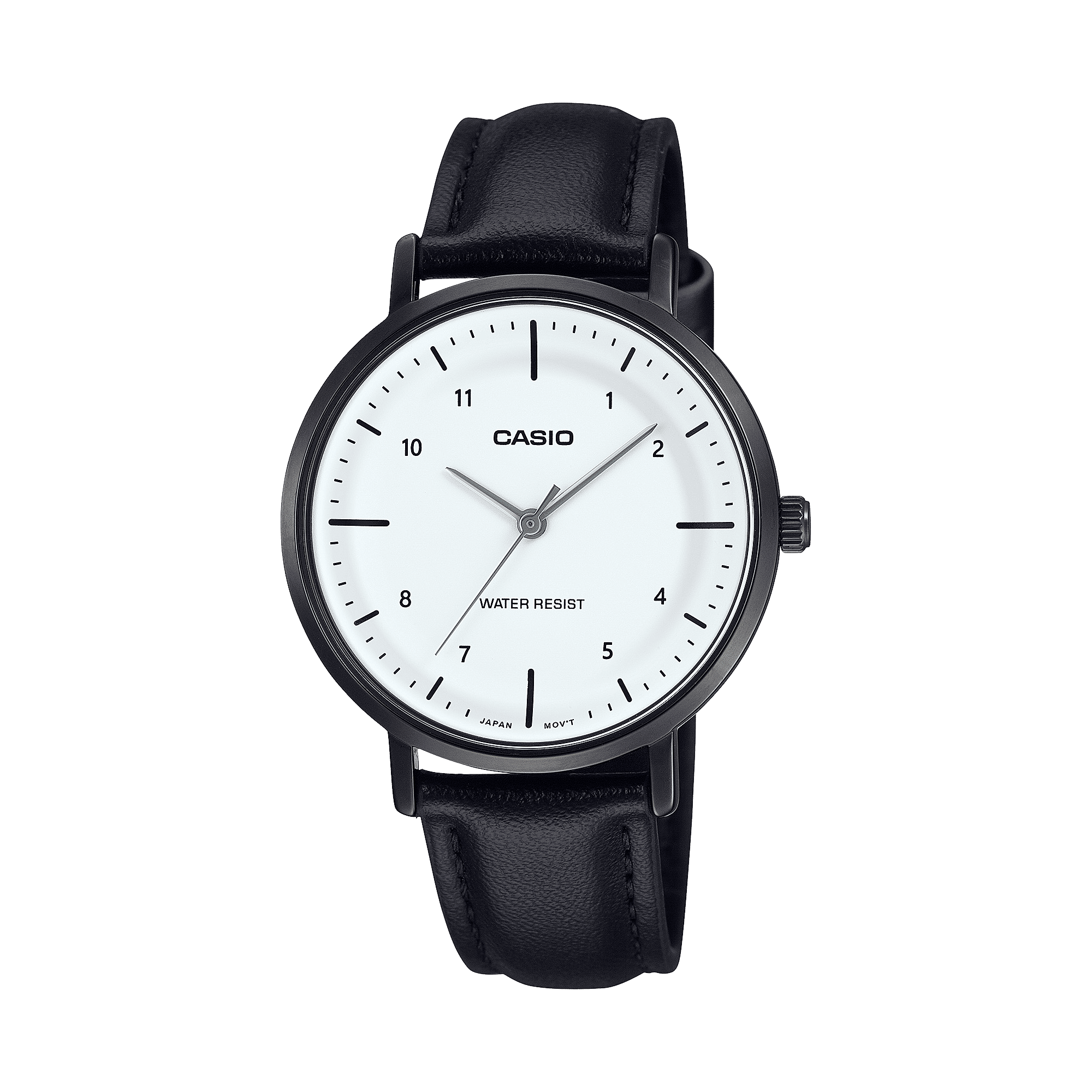 CASIO ENTICER LADIES LTP-VT03BL-7BDF WHITE ANALOG DIAL BLACK LEATHER BAND A2427