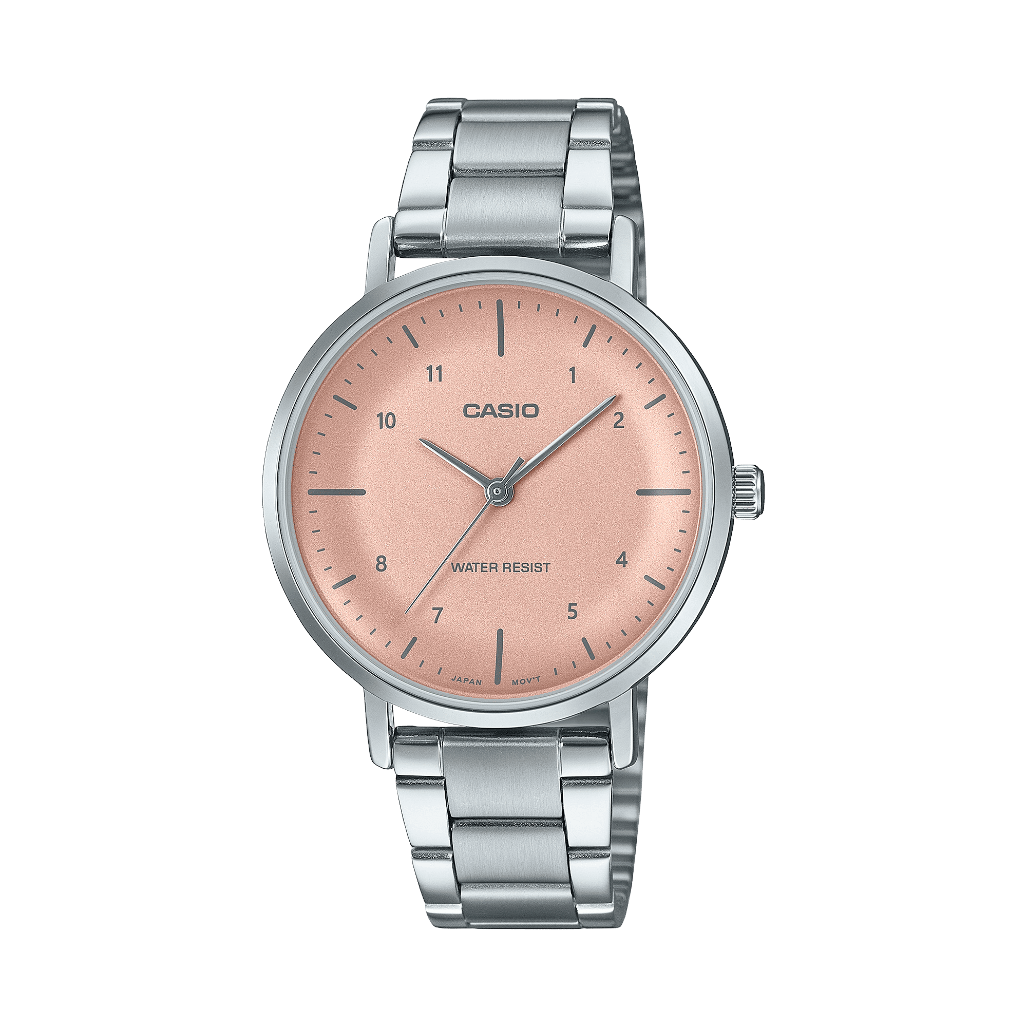 CASIO ENTICER LADIES LTP-VT03D-4BDF PINK ANALOG DIAL SILVER STAINLESS STEEL BAND A2423