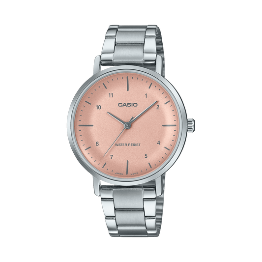 CASIO ENTICER LADIES LTP-VT03D-4BDF PINK ANALOG DIAL SILVER STAINLESS STEEL BAND A2423