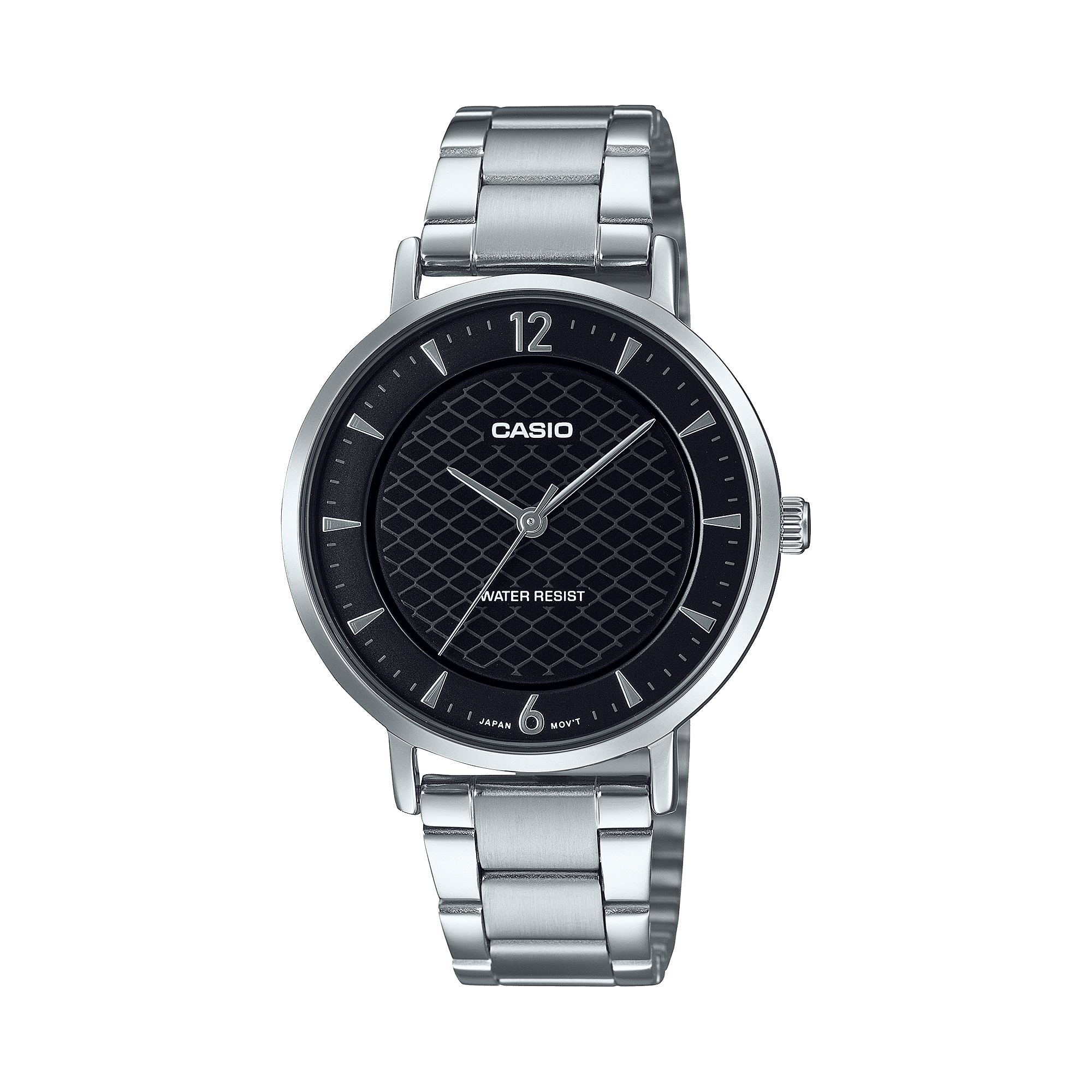 CASIO ENTICER LADIES LTP-VT04D-1ADF BLACK ANALOG DIAL SILVER STAINLESS STEEL BAND A2428