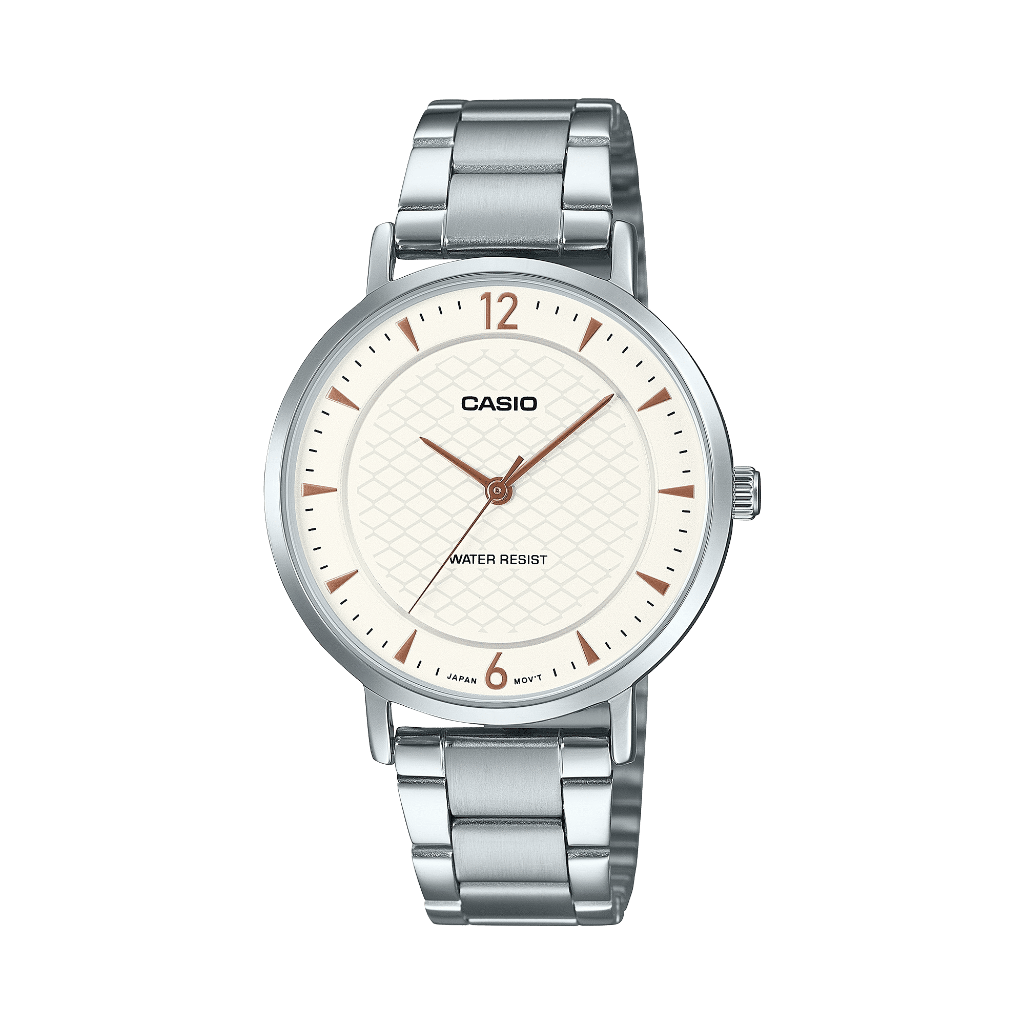 CASIO ENTICER LADIES LTP-VT04D-7ADF WHITE ANALOG DIAL SILVER STAINLESS STEEL BAND A2431