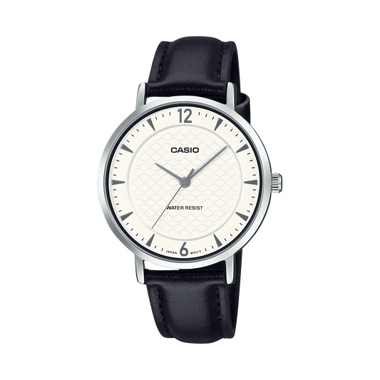 CASIO ENTICER LADIES LTP-VT04L-7A2DF WHITE ANALOG DIAL BLACK LEATHER BAND A2433