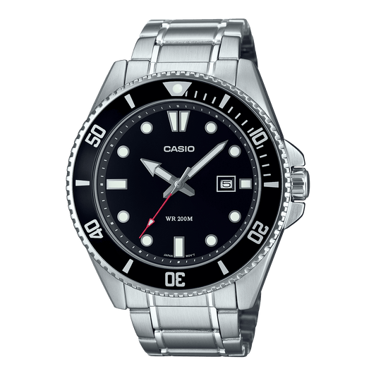 CASIO MDV-107D-1A1VDF BLACK ANALOG DIAL SILVER STAINLESS STEEL BAND MEN'S WATCH A2189