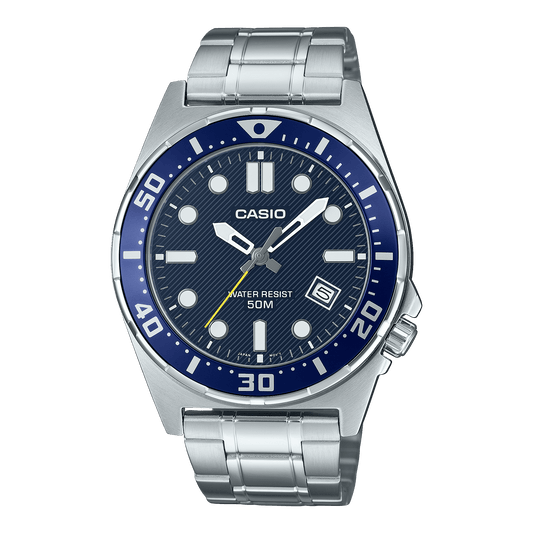 CASIO ENTICER MEN MTD-135D-2AVDF BLUE ANALOG DIAL SILVER STAINLESS STEEL BAND A2377