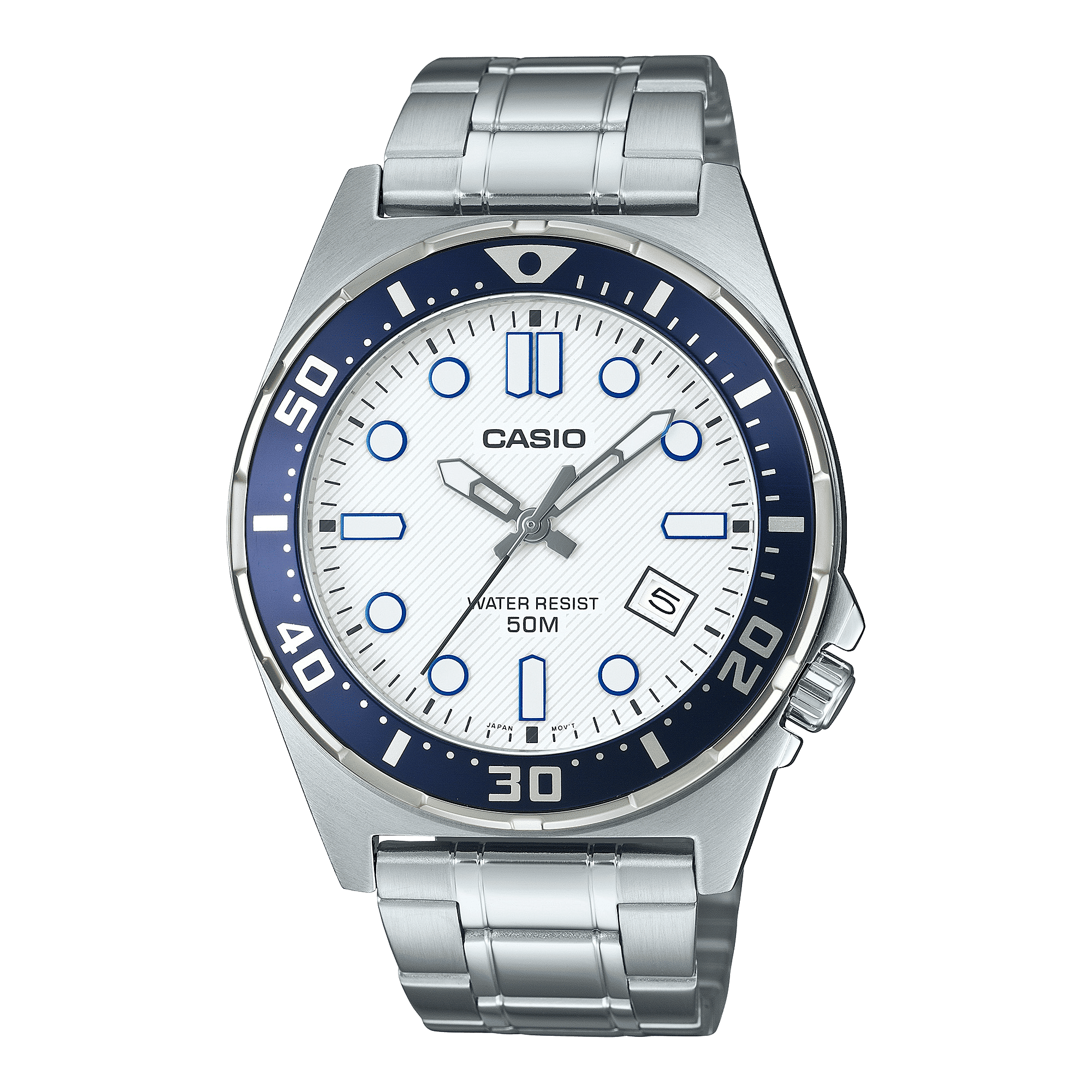 CASIO ENTICER MEN MTD-135D-7AVDF WHITE ANALOG DIAL SILVER STAINLESS STEEL BAND A2379