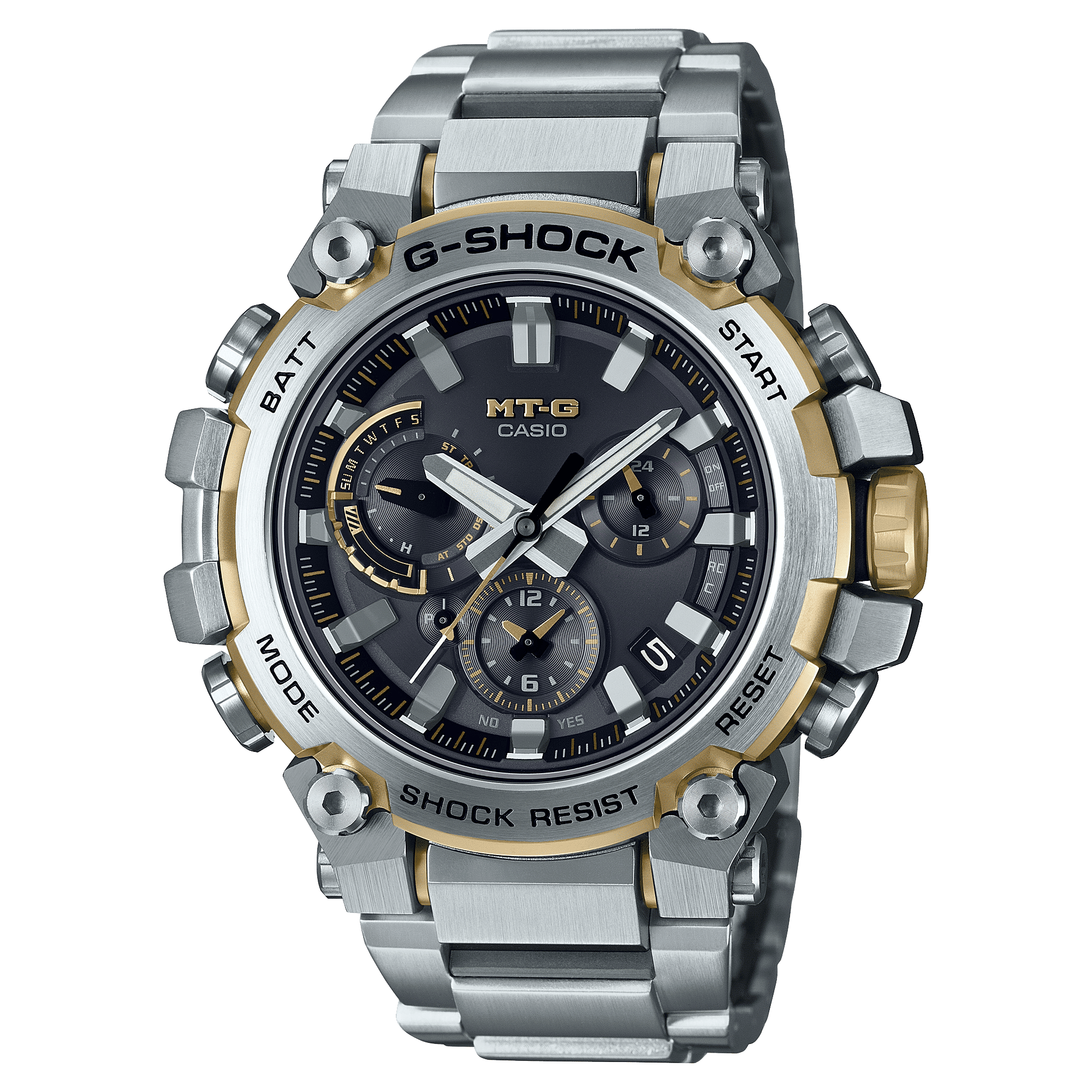 CASIO G-SHOCK MTG-B3000D-1A9DR GOLD IP SILVER ANALOG DIAL  SOLID BAND MEN'S WATCH G1446