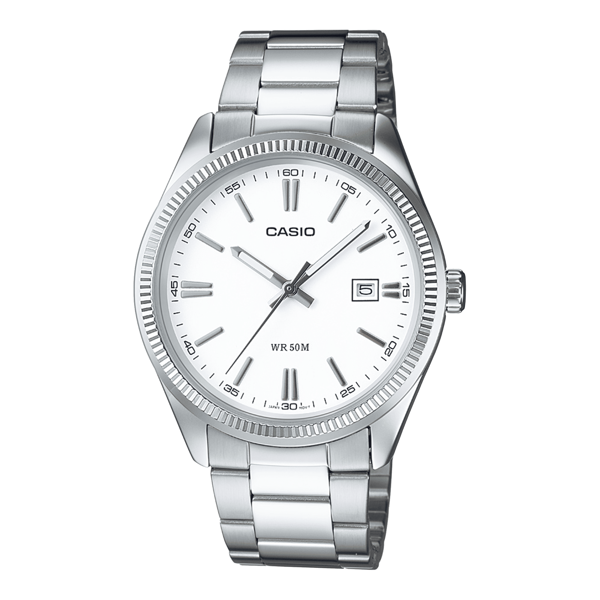 CASIO ENTICER MEN MTP-1302D-7A1VDF WHITE ANALOG DIAL SILVER STAINLESS STEEL BAND A1539