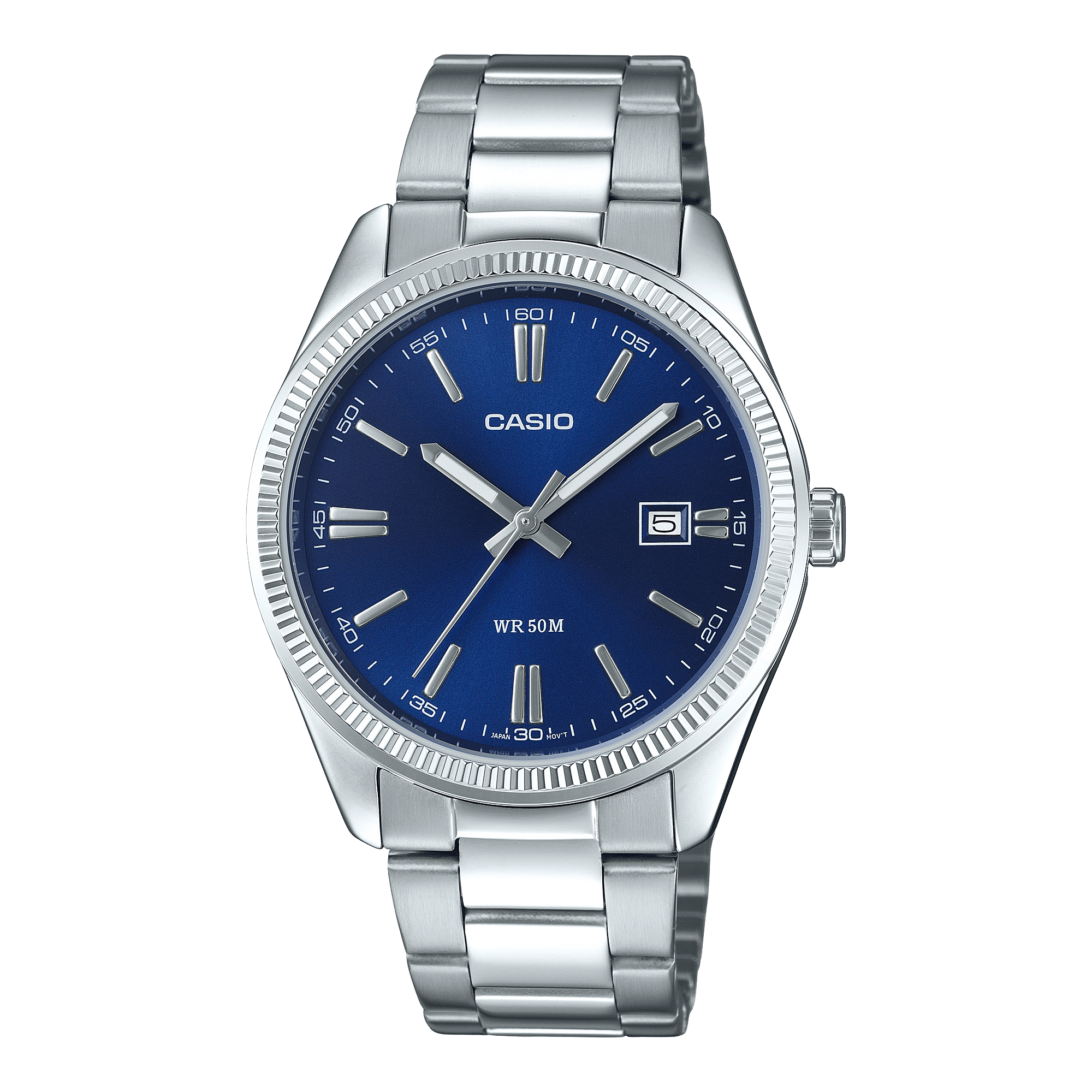 CASIO MTP-1302PD-2AVEF BLUE ANALOG DIAL SILVER STAINLESS STEEL BAND MEN'S WATCH A2227