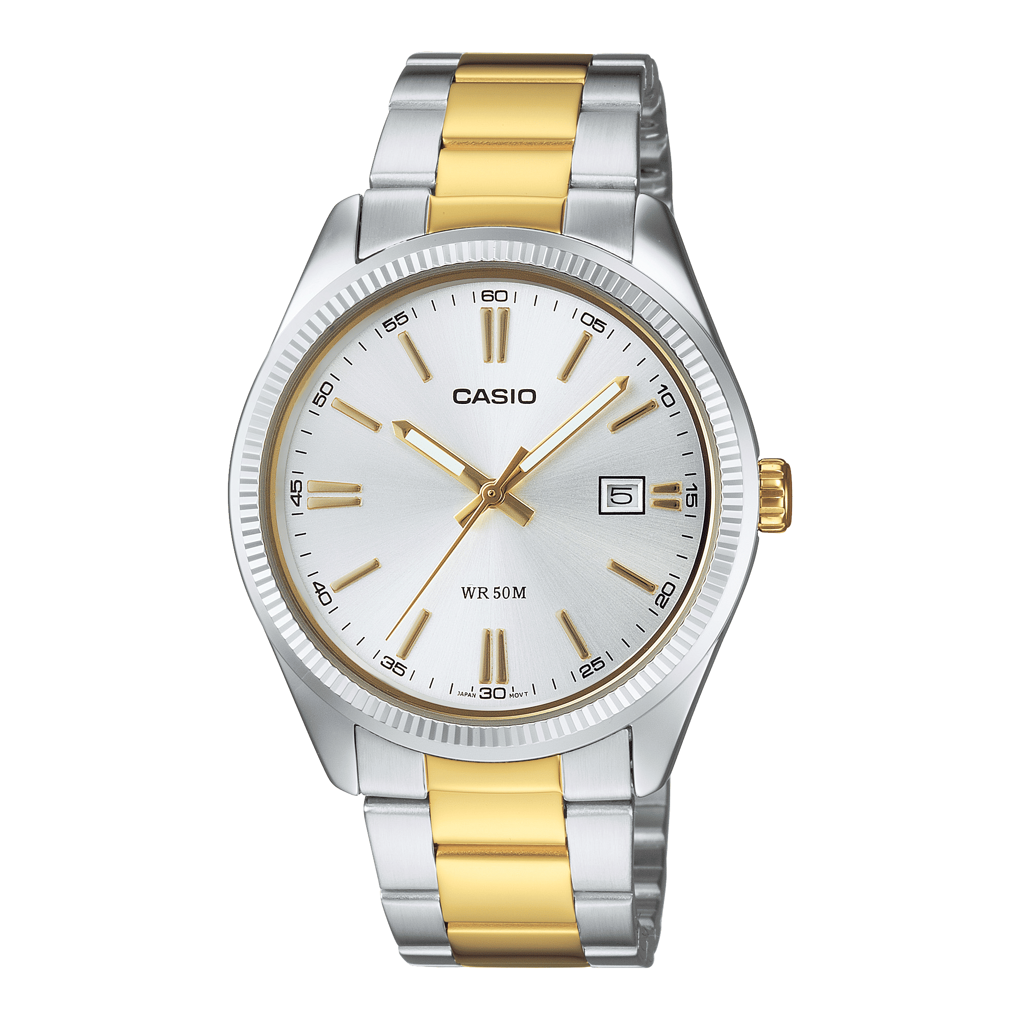 CASIO ENTICER MEN MTP-1302PSG-7AVEF SILVER ANALOG DIAL TWO-TONE STAINLESS STEEL BAND A2370