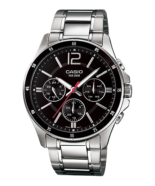 CASIO MTP-1374D-1AVDF BLACK ANALOG DIAL SILVER STAINLESS STEEL BAND MEN'S WATCH A832