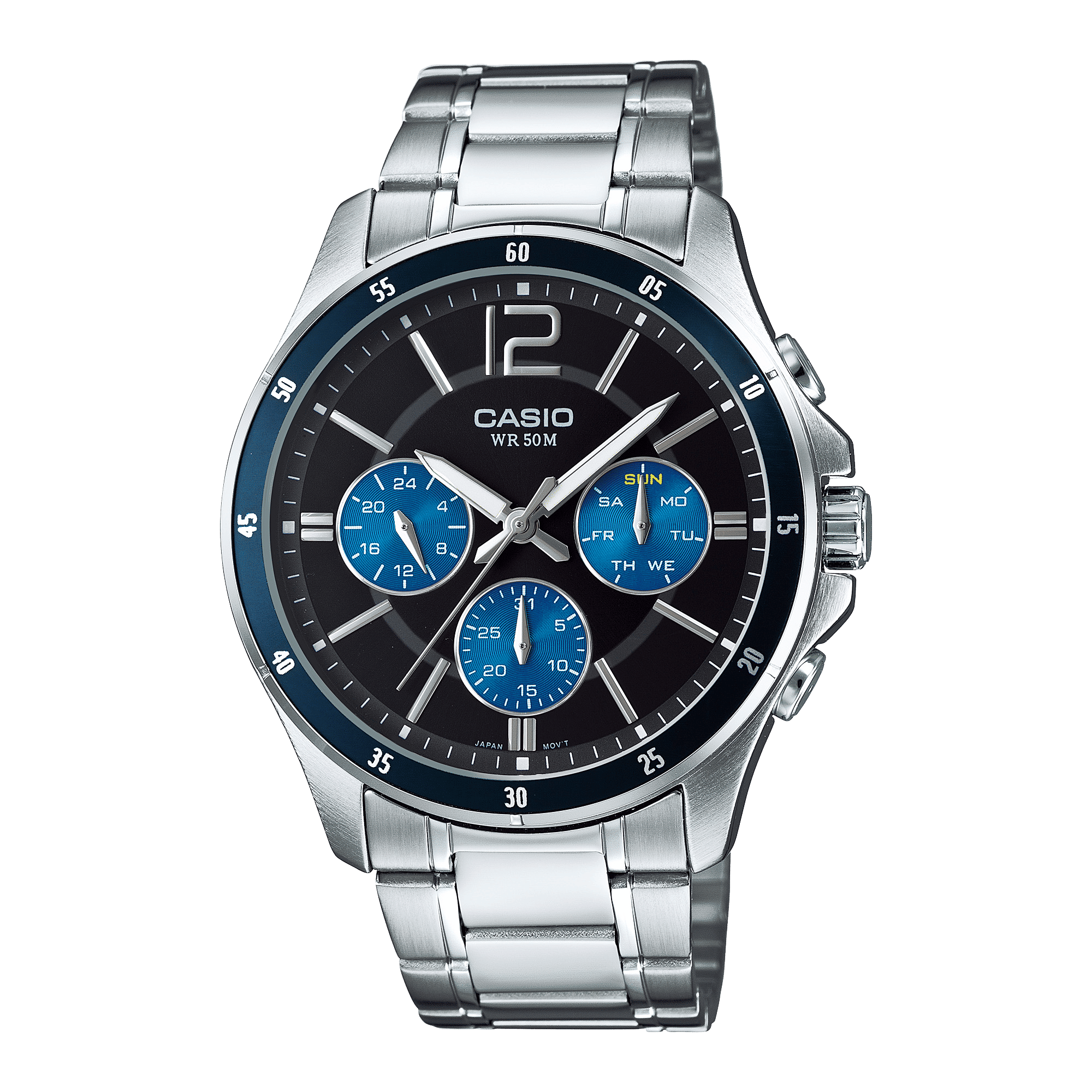 CASIO ENTICER MEN MTP-1374D-2AVDF BLUE ANALOG DIAL SILVER STAINLESS STEEL  BAND A950