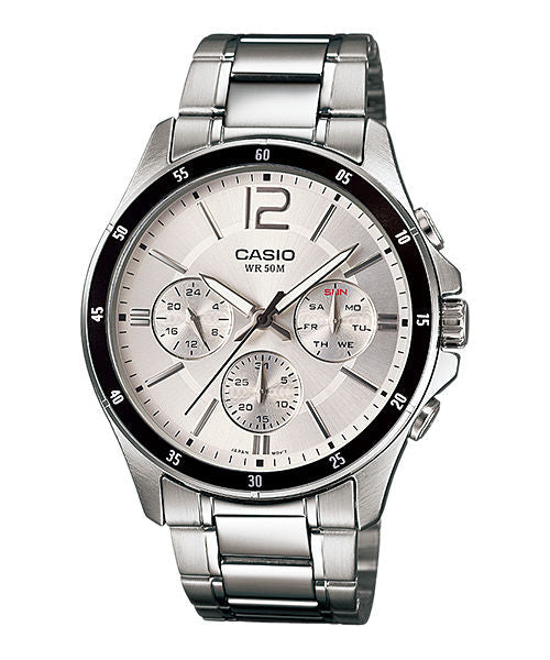 CASIO MTP-1374D-7AVDF SILVER-BLACK ANALOG DIAL SILVER STAINLESS STEEL BAND MEN'S WATCH A833