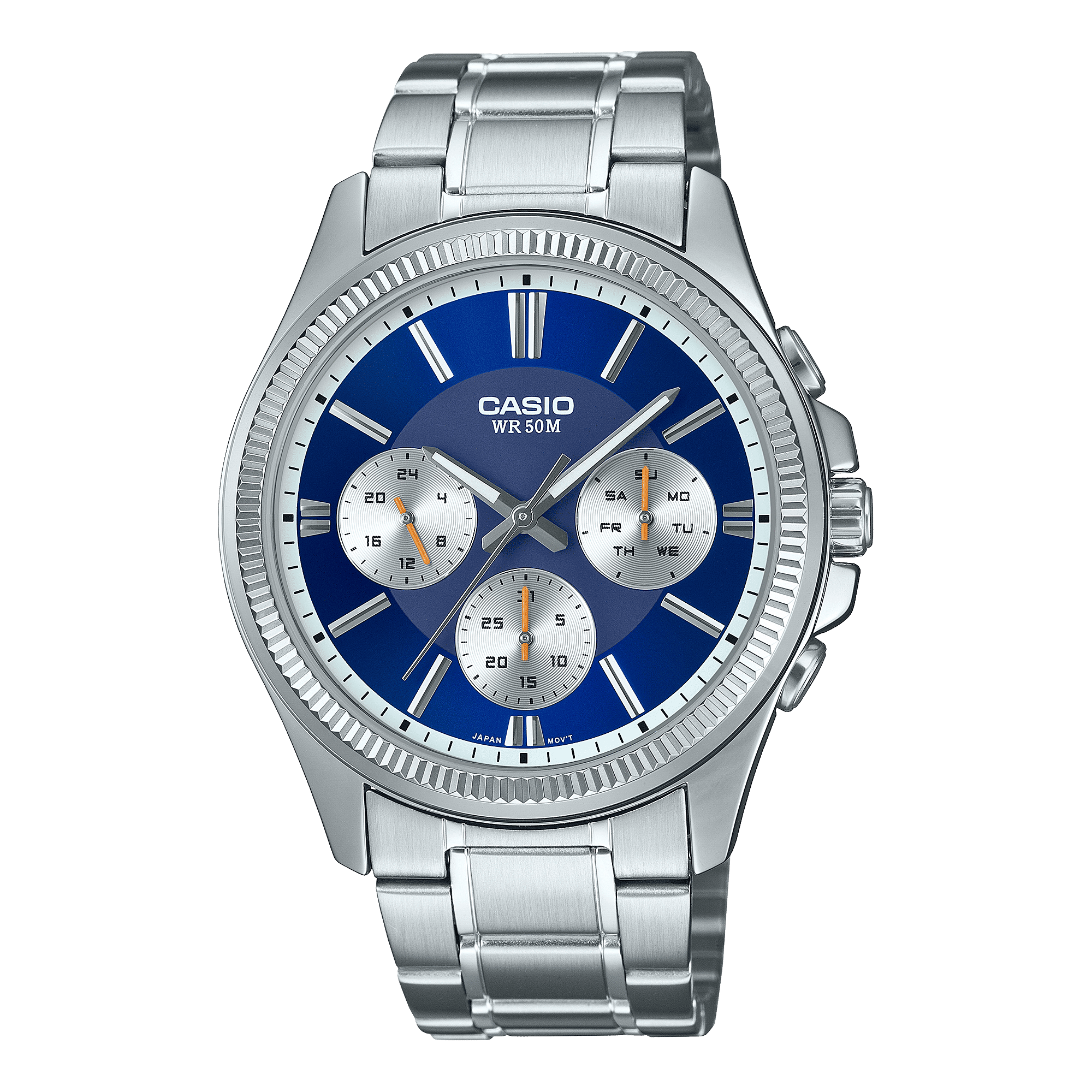 CASIO MTP-1375D-2A1VDF BLUE ANALOG DIAL SILVER STAINLESS STEEL BAND MEN'S WATCH A2228