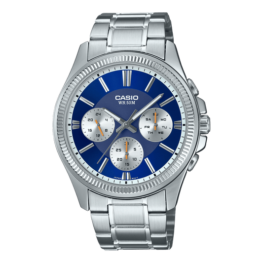 CASIO MTP-1375D-2A1VDF BLUE ANALOG DIAL SILVER STAINLESS STEEL BAND MEN'S WATCH A2228