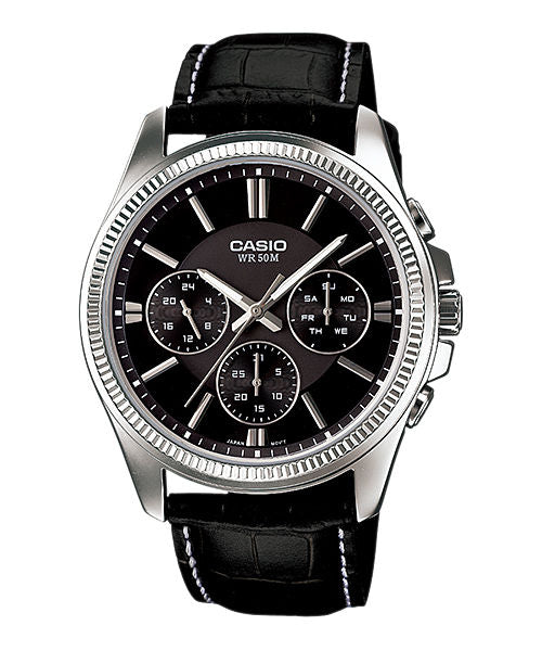 CASIO MTP-1375L-1AVDF BLACK ANALOG DIAL BLACK LEATHER BAND MEN'S WATCH A838