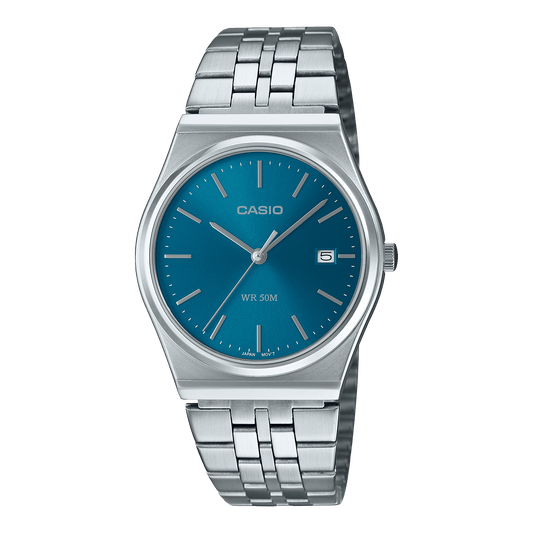 CASIO MTP-B145D-2A2VDF BLUE ANALOG DIAL SILVER STAINLESS STEEL BAND MEN'S WATCH A2199