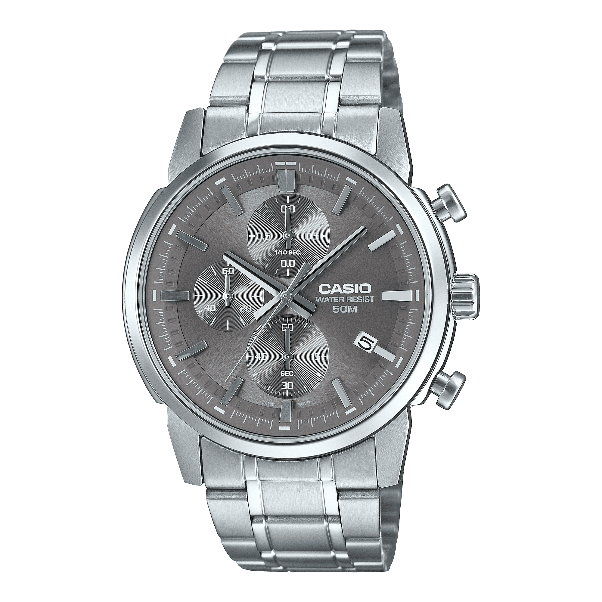 CASIO MTP-E510D-8AVDF GRAY ANALOG DIAL SILVER STAINLESS STEEL BAND MEN'S WATCH A2306
