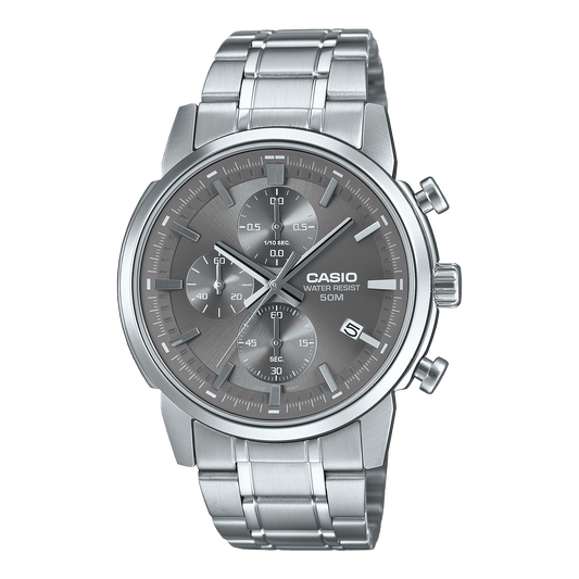CASIO MTP-E510D-8AVDF GRAY ANALOG DIAL SILVER STAINLESS STEEL BAND MEN'S WATCH A2306