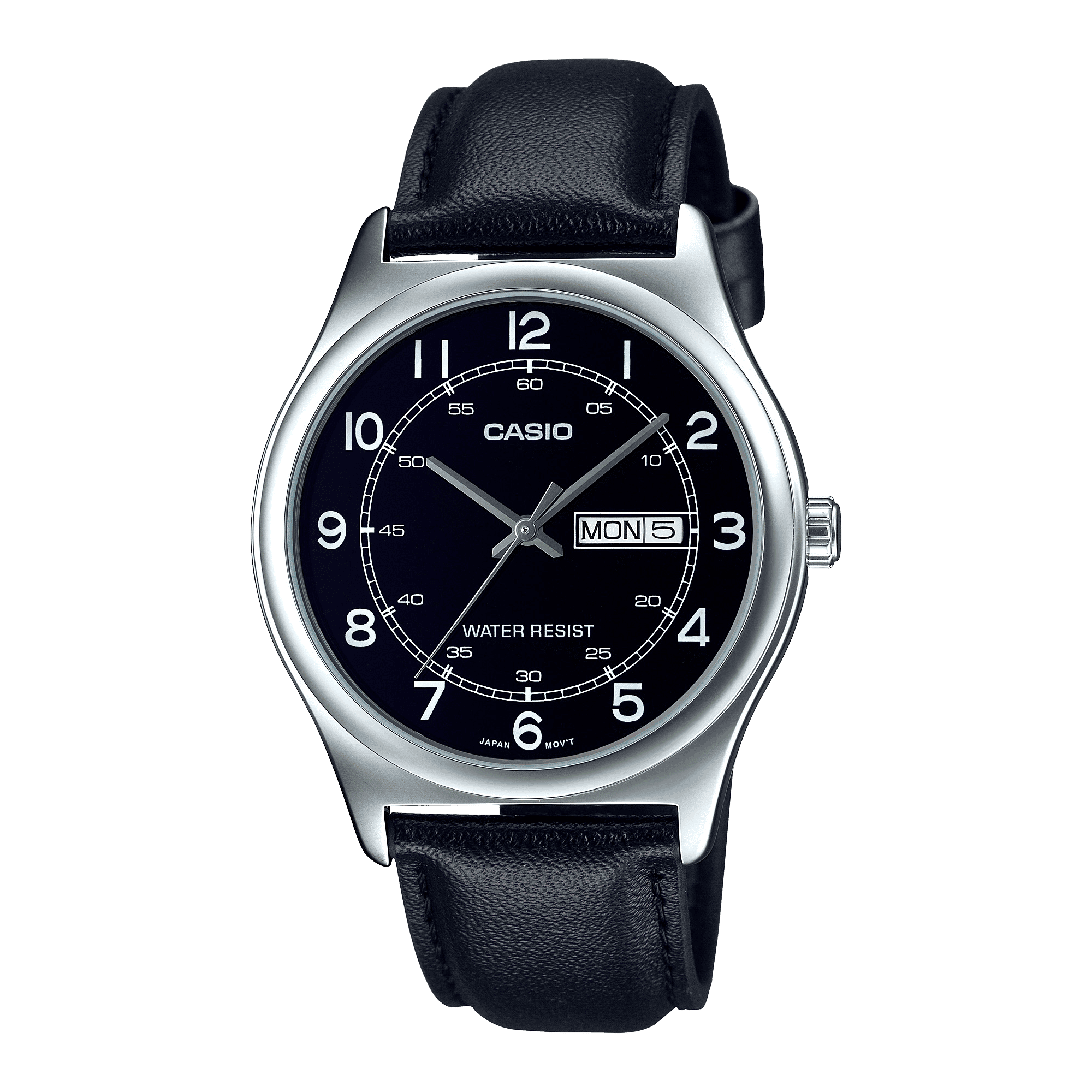 CASIO MTP-V006L-1B2UDF BLACK ANALOG DIAL BLACK LEATHER BAND MEN'S WATCH A2317