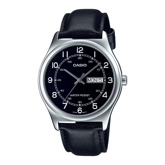 CASIO MTP-V006L-1B2UDF BLACK ANALOG DIAL BLACK LEATHER BAND MEN'S WATCH A2317