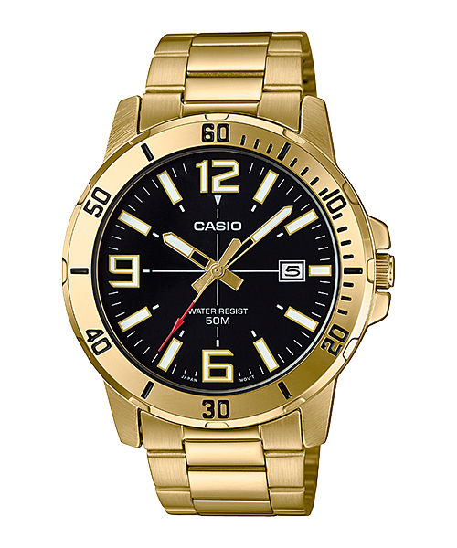 CASIO MTP-VD01G-1BVUDF GOLD IP BLACK ANALOG DIAL GOLD IP STAINLESS STEEL BAND MEN'S WATCH A1367