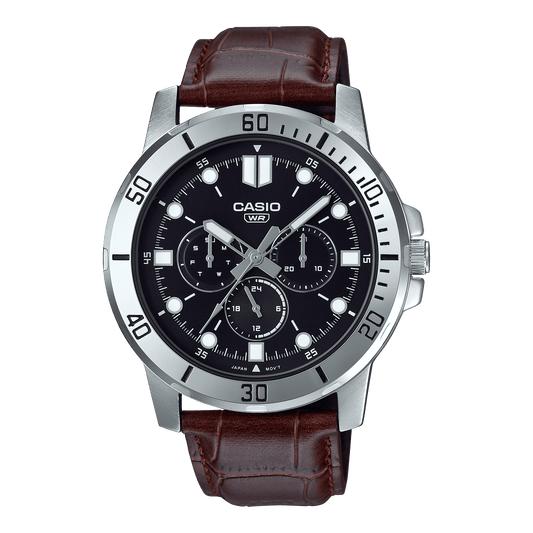 CASIO MTP-VD300L-1EUDF BLACK ANALOG DIAL BROWN LEATHER BAND MEN'S WATCH A1751