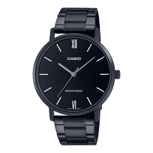 CASIO MTP-VT01B-1BUDF BLACK IP ANALOG DIAL BLACK IP STAINLESS STEEL BAND MEN'S WATCH A1973