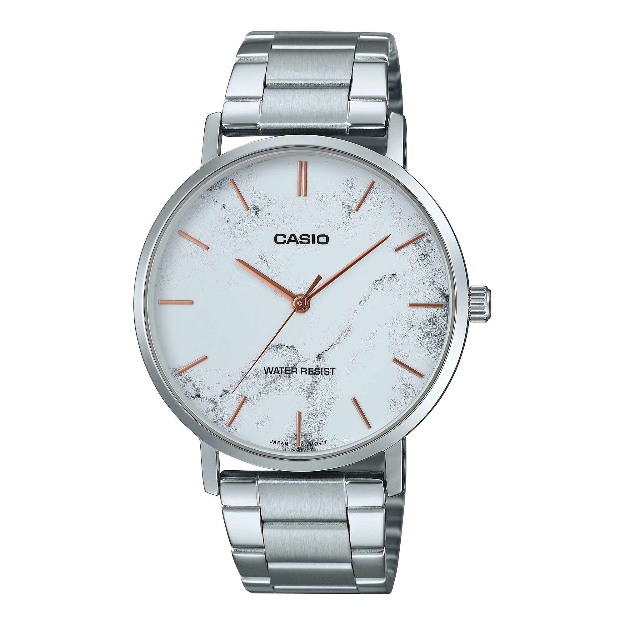 CASIO ENTICER MEN MTP-VT01DM-7AUDF WHITE ANALOG DIAL SILVER STAINLESS STEEL BAND A2350