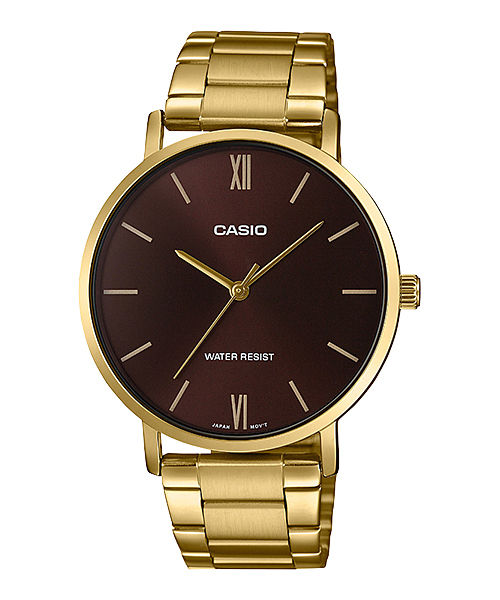 CASIO MTP-VT01G-5BUDF GOLD IP BROWN ANALOG DIAL GOLD IP STAINLESS STEEL BAND MEN'S WATCH A1779