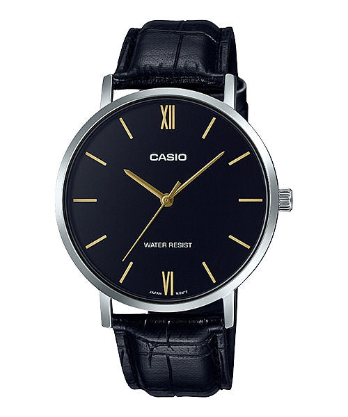 CASIO MTP-VT01L-1BUDF BLACK ANALOG DIAL BLACK LEATHER BAND MEN'S WATCH A1615