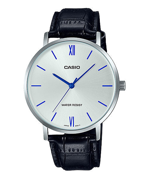 CASIO MTP-VT01L-7B1UDF WHITE ANALOG DIAL BLACK LEATHER BAND MEN'S WATCH A1617