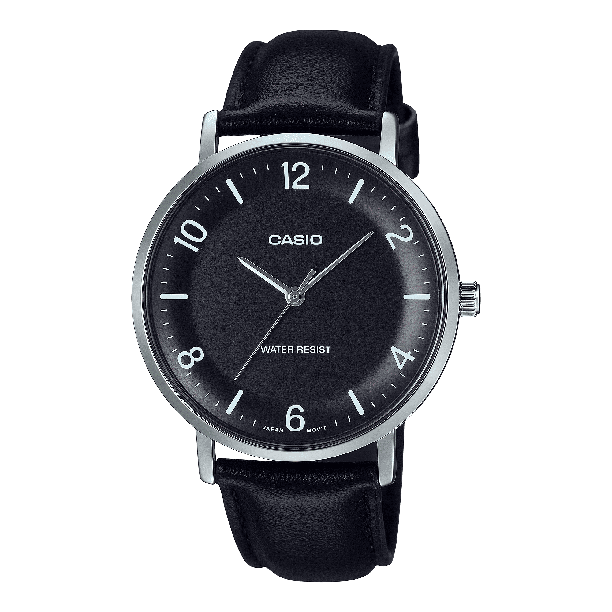 CASIO ENTICER MEN MTP-VT03L-1BDF BLACK ANALOG DIAL BLACK LEATHER BAND A2408