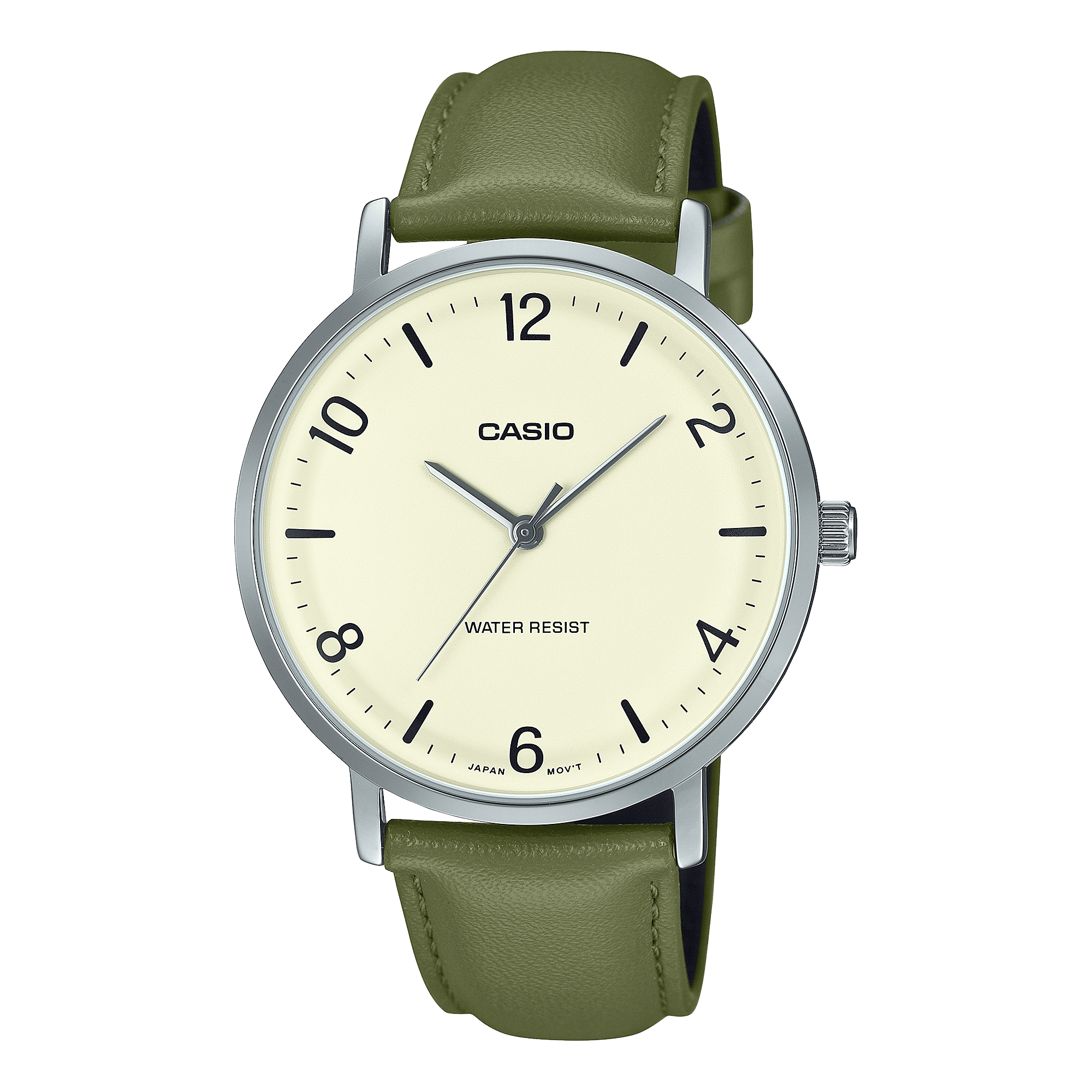 CASIO ENTICER MEN MTP-VT03L-7BDF WHITE ANALOG DIAL GREEN LEATHER BAND A2409